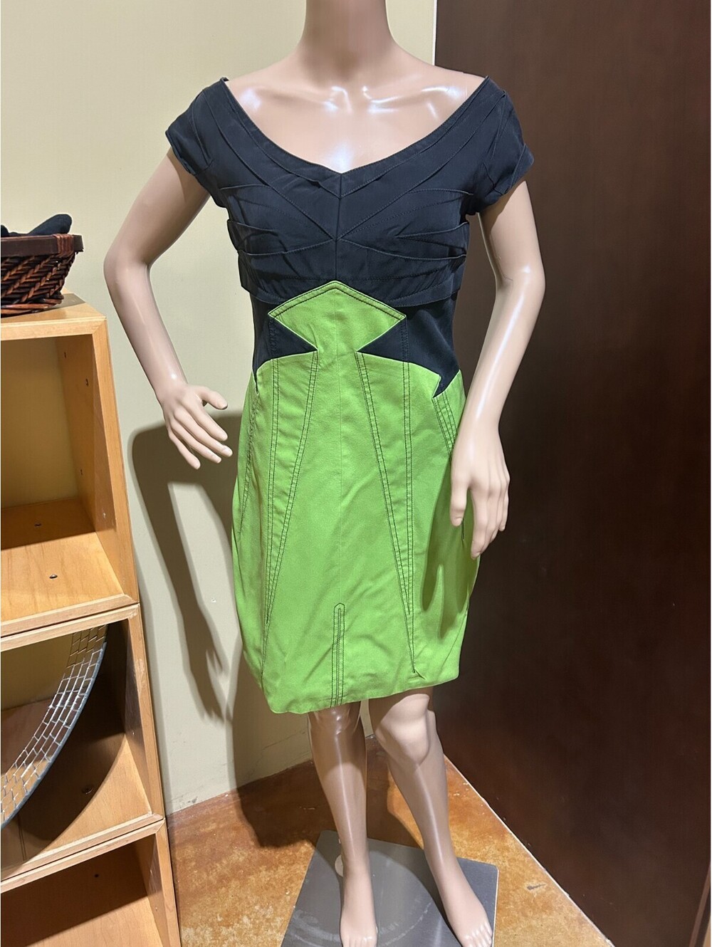 Zac Posen Green and Black Knee Length Dress Size US 6/ UK 10/ EU 38